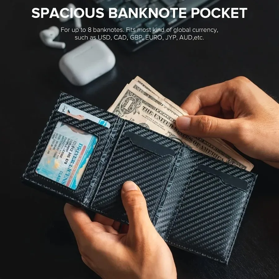 Men's Wallet with Zipper Coin Purse Automatic Pop-up Metal Credit Card Holder Minimalist RFID Blocking Business Card Wallet Ide
