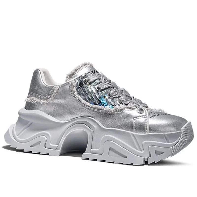 Silver Sense of Time Retro Daddy Shoes Men's Women's Breathable Comfortable Height Increasing Shoes Unisex Trend Casual Sneakers