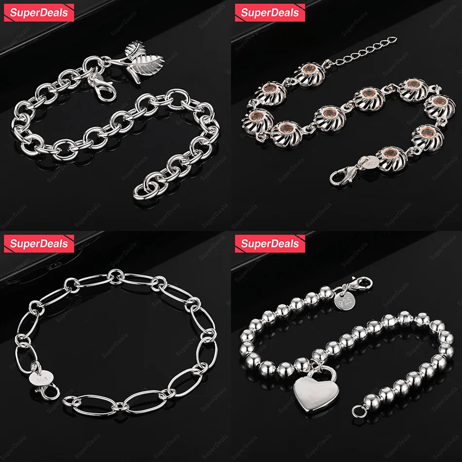 

SuperDeals 925 Sterling Silver Leaf Heart Bead Chain Orange Zircon Oval Chain Bracelet Women Luxury Jewelry Birthday Party Gift