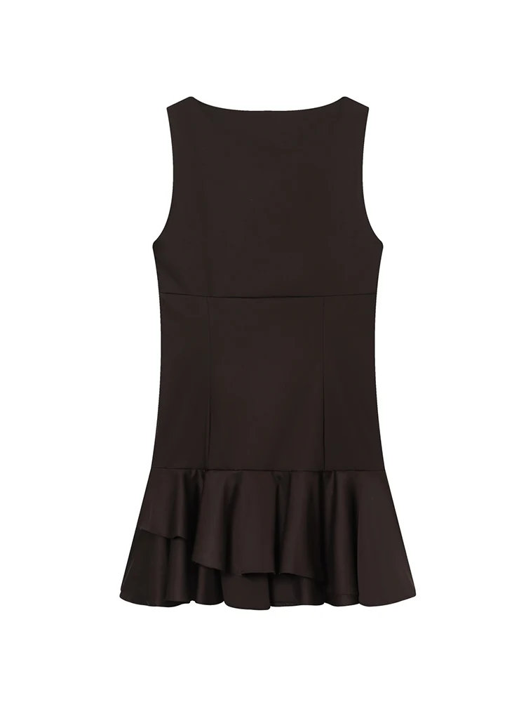 Tfmln feminino vestido sólido moda clássico estilo simples tendência em camadas bainha inchada sem mangas ajuste festa clube senhoras mini vestidos novo