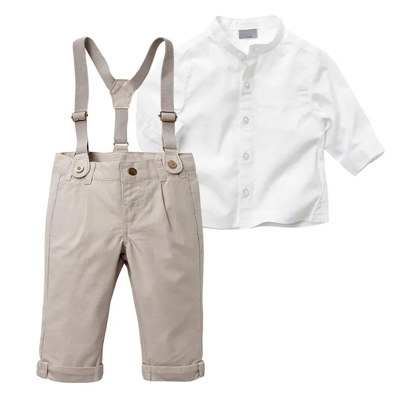 Boys Stand Collar White Shirt + Suspenders Suit Boys Trend Top Wedding Flower Child Shirt Clothing Children\'S Suit