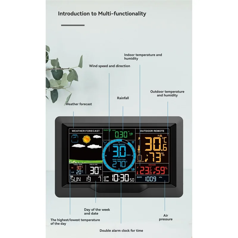 【المنتجات الأكثر مبيعًا】مقياس الحرارة الرقمي واي فاي، عرض الألوان، الرطوبة، سرعة الرياح، هطول الأمطار، ضغط الهواء، محطة توقعات الطقس