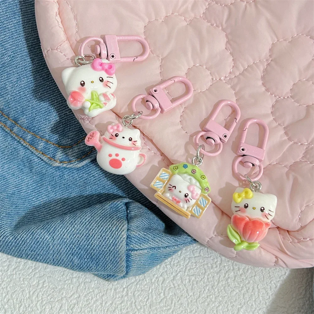 Sanurgente-Porte-clés série Hello Kitty pour filles, fleur de dessin animé mignon, décoration de pendentif de sac à dos doux, cadeaux de vacances pour meilleurs amis