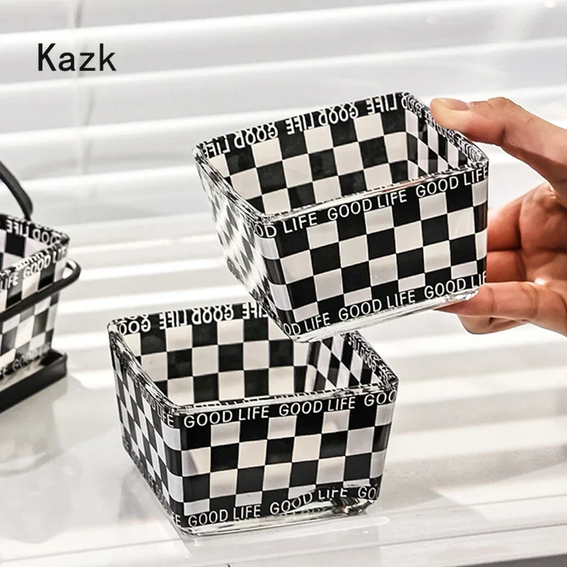 Checkerboard Grid Glass Fruit Bowl Creative Fashion Square Multiple Candy Snack Bowls Set Living Room Coffee Table Decoration