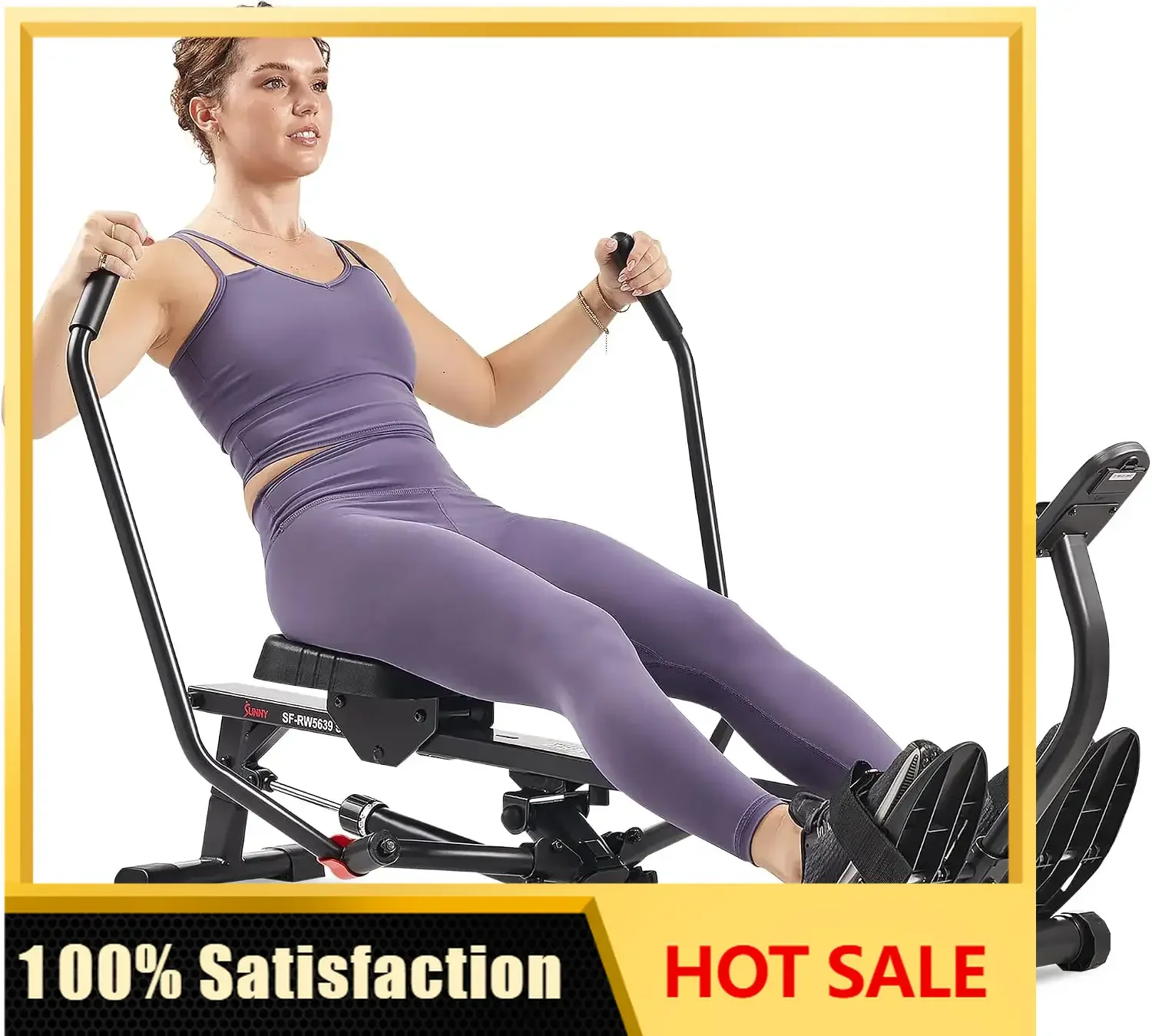 Smart Full Motion Rower | 12 Resistance Levels, Dual-Arm Design, SunnyFit App, 400 LB Capacity, Optional Back-Assist Core