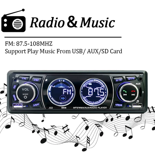 Imagen 2 del producto SINOVCLE Radio de coche Audio 1din Bluetooth reproductor de MP3 estéreo receptor FM soporte carga de teléfono AUX/USB/tarjeta TF en Kit de tablero