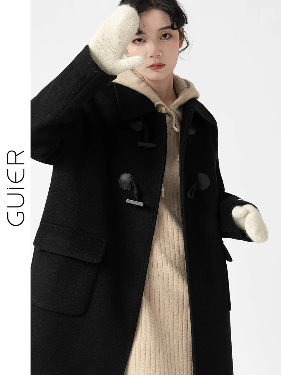 

Guier Women's Woolen Coat Collar Mid-Length Long Sve Korean Sle High-End Feel Autumn New Faion Outerwear