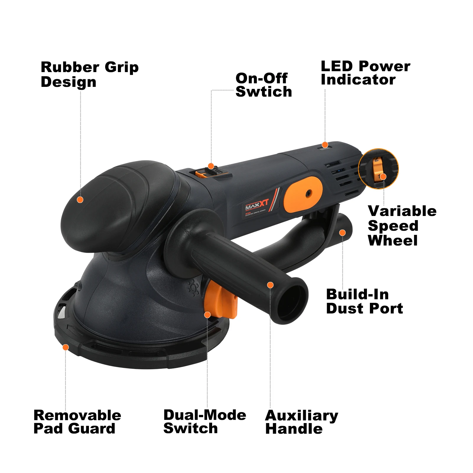 MAXXT Electric Random Orbital Sander Polisher With 6Inch Backing Pad Two Modes For Coarse And Fine Sanding