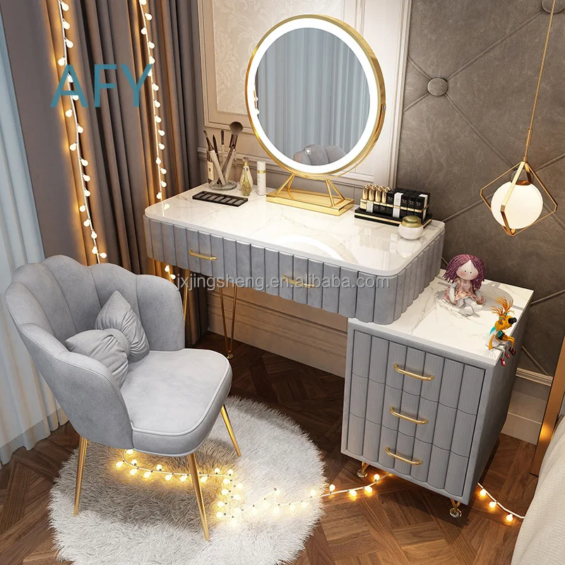 Luxury Bedroom Dressing Table for Home Use Makeup Table Modern Simple Vanity Table with Cabinet and Smart Mirror for Small