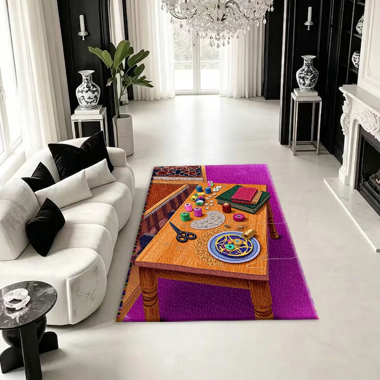 Sewing Craft Tools, Artistic Pattern Carpets, Vintage Handmade Design, Home Study Room Decoration Area Rugs