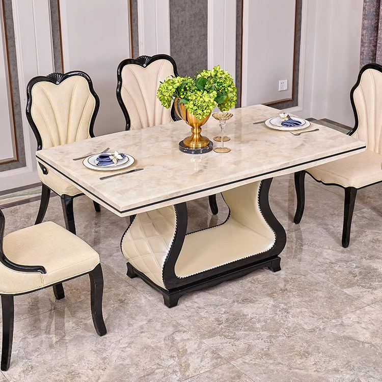 

Home Dining Room Furniture Set Dinner Table Restaurant Rectangular Marble Stone Top Dining Table Set 6 Seater