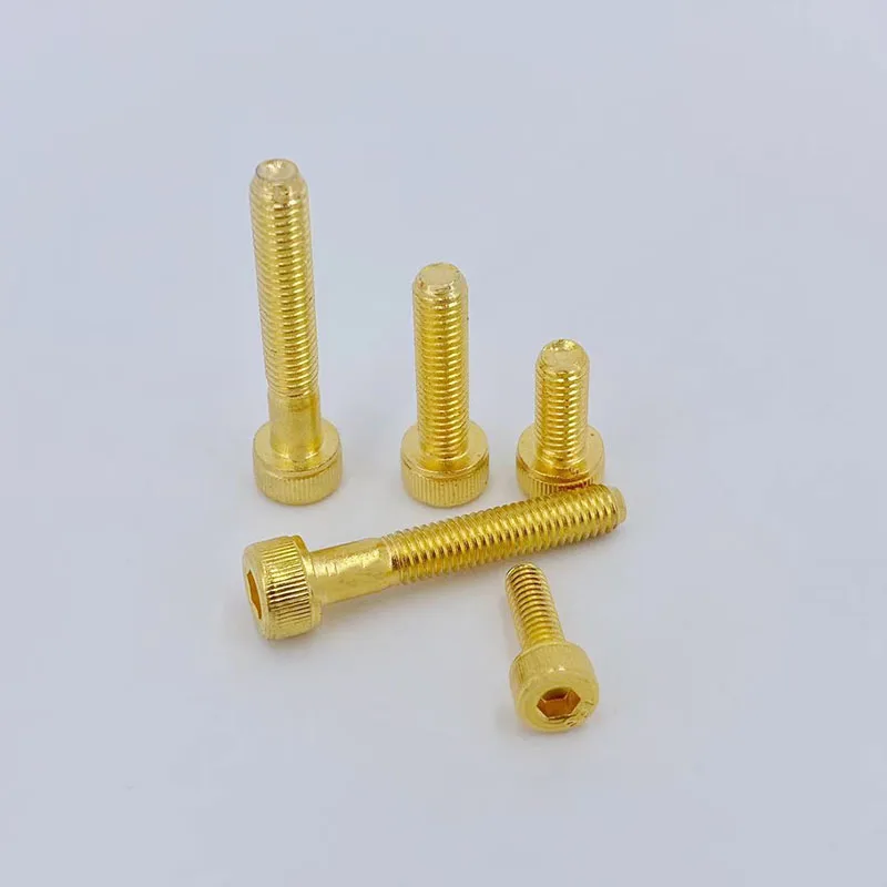 20pcs M2 M2.5 M3 M4 M5 Allen Screw Hex Socket Knurled Cap Cup Head Screw Titanium Gold Plated Bolts Length 4-55mm
