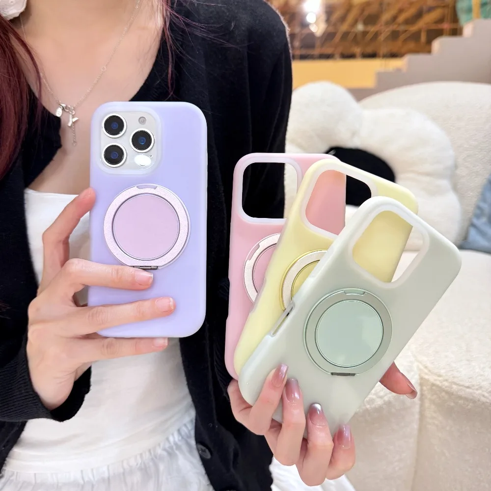

Skin Magnetic Phone Case for iPhone 1716 15 1413 Pro Max Plus, 360 Rotating Stand, Simple Skin Texture Protective Cover