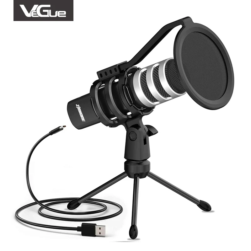 Professional Wired Podcast Recording Condenser Studio USB Computer Microphone with Shock Mount Tripod Stand