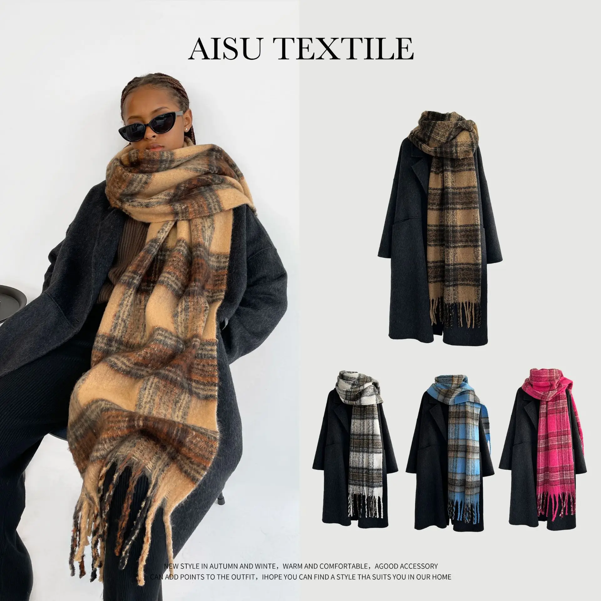 

Colorful Seahorse Fur Plaid Scarf Men Women Winter Warm Scarf Thick Seahorse Fur Scarf Tassel Shawl Sjaal Sciarpa 4w933