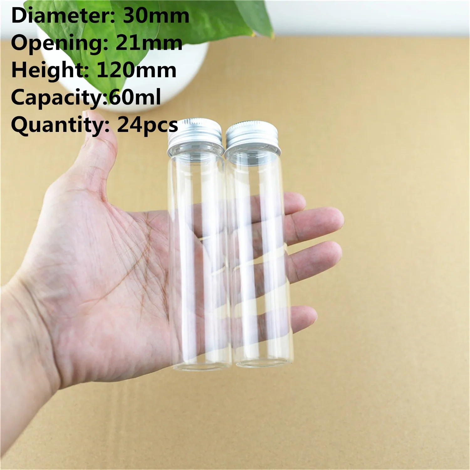 

DIY Glass tube 24 PCS/lot 30*120mm 60ml Small Glass Bottles Aluminum Caps Tiny Glass Jars Vials Wishing Containers