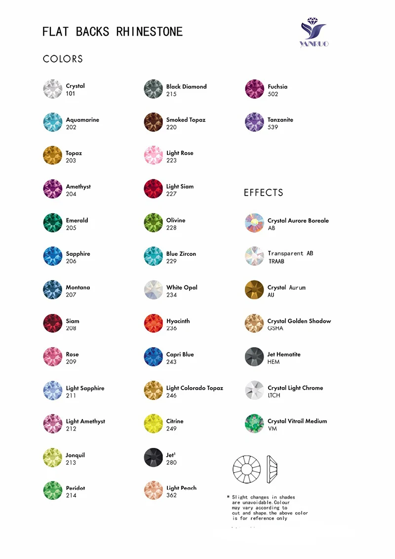 YANRUO 2058NoHF All Color SS16-SS30 Non Hot Fix Sewing Rhinestones Glass Crystal 3D Nail Art Rhinestones For Dress Clothes