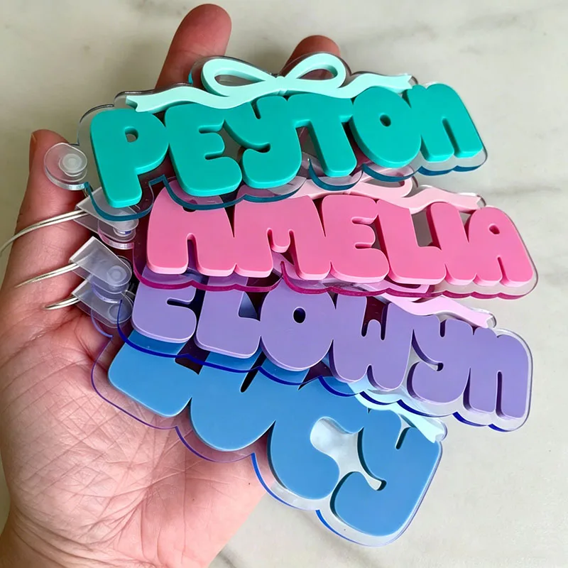 Personalized Customized Name Bow Acrylic Keychain Multiple Colors And Double-layer Cute Pendants Fashionable Accessory For Girls