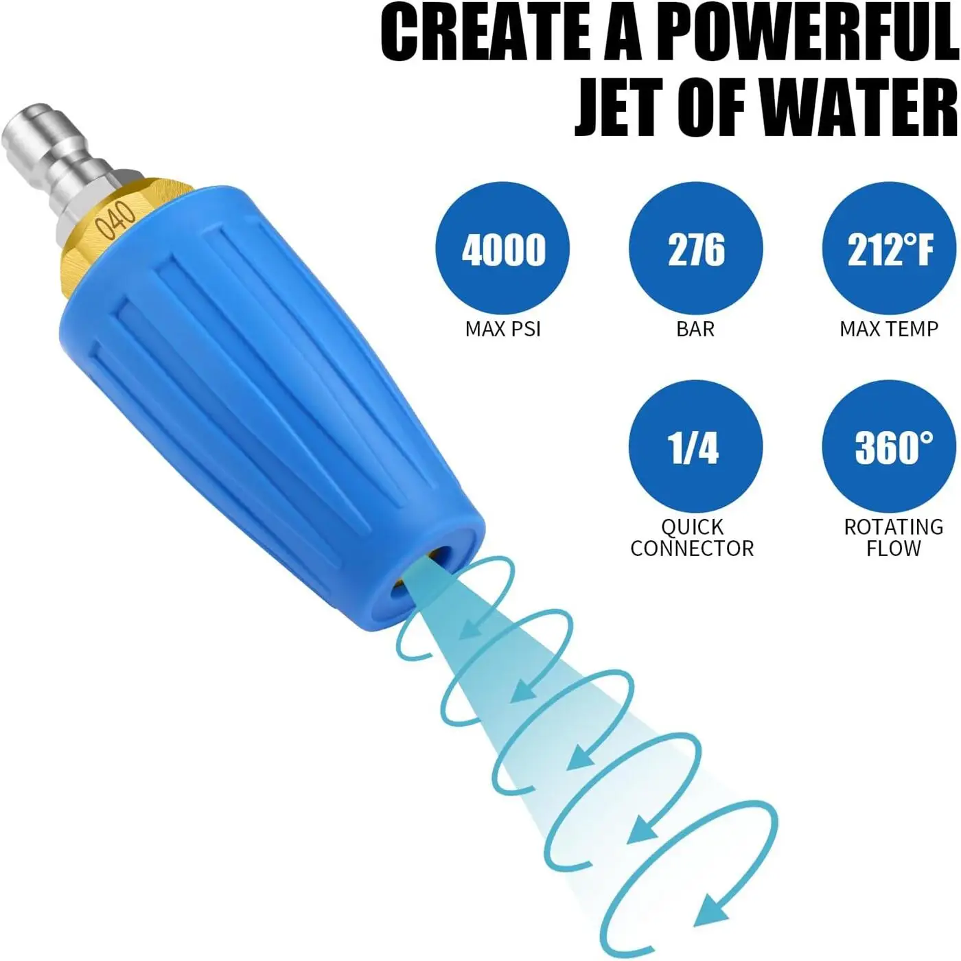 4000PSI Rotating Turbo Nozzle Sprayer For High Pressure Wash Gun With 1/4" Quick Connect Hitch