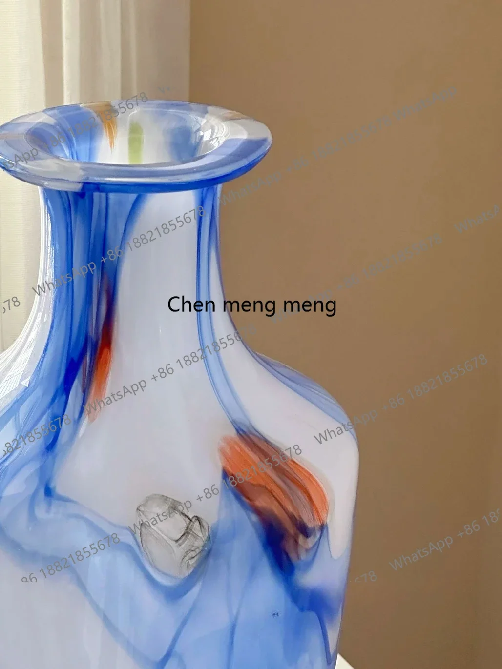 h178Handmade glazed blue textured vase New Year's ornament, living room water flower grower
