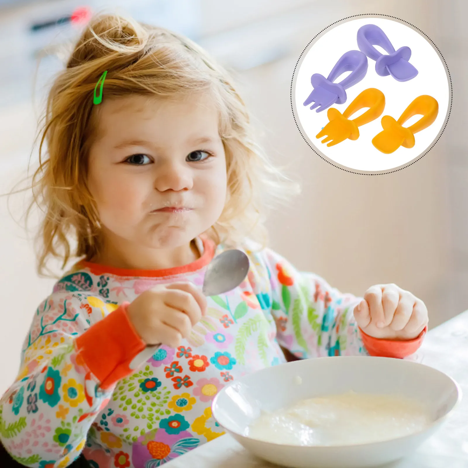 

2Sets Feeding Spoon Fork Set Non-Slip Ergonomic Handles High Temp Resistant Dishwasher Safe Smooth Edge Toddler