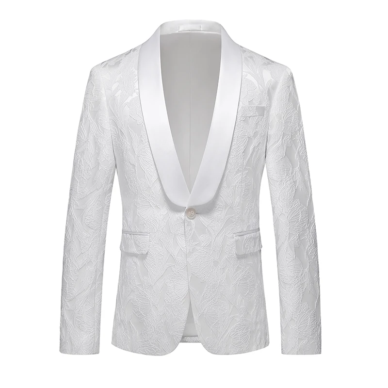 New Men Luxury Wedding Jacquard Suit Single-breasted Jacket Fashion Male Court Ball Party Tuxedo Dress Blazers Coats