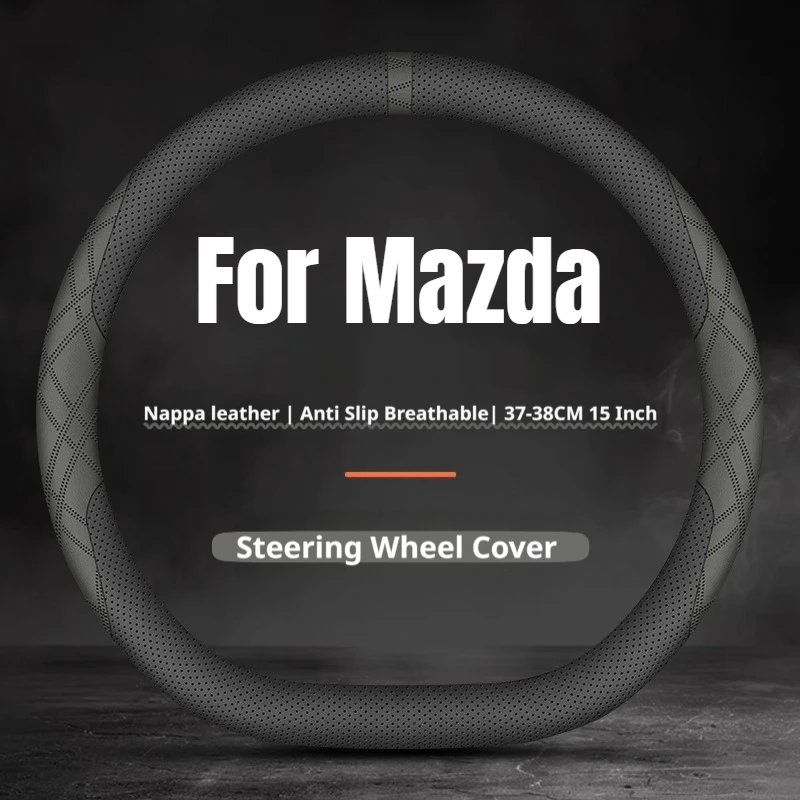 2026 Two‑Tone Color Car Steering Wheel Cover Leather Ultra Thin For Mazda Mazda 6 CX‑5 CX‑9 CX‑30 CX‑4 Car Interior Accessories