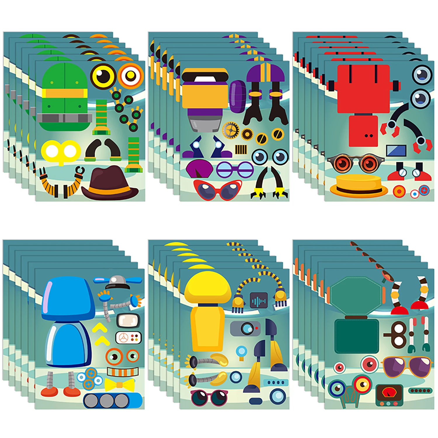 36Pcs Robot Stickers DIY Art Craft Kit Games Robots Themed Birthday Party Supplies Decorations Dress Up Sticker Classroom Prizes