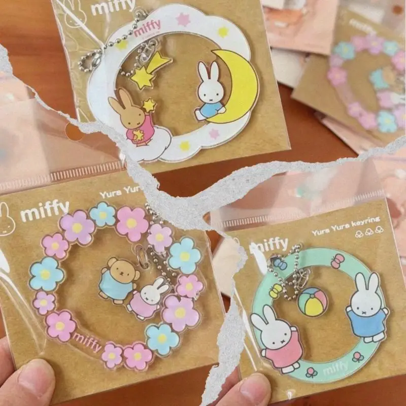 Cute Miffy Garland Keychain Creativity Cartoon Rabbit Acrylic Keychain Student Schoolbag Zipper Decoration Anime Peripheral Gift