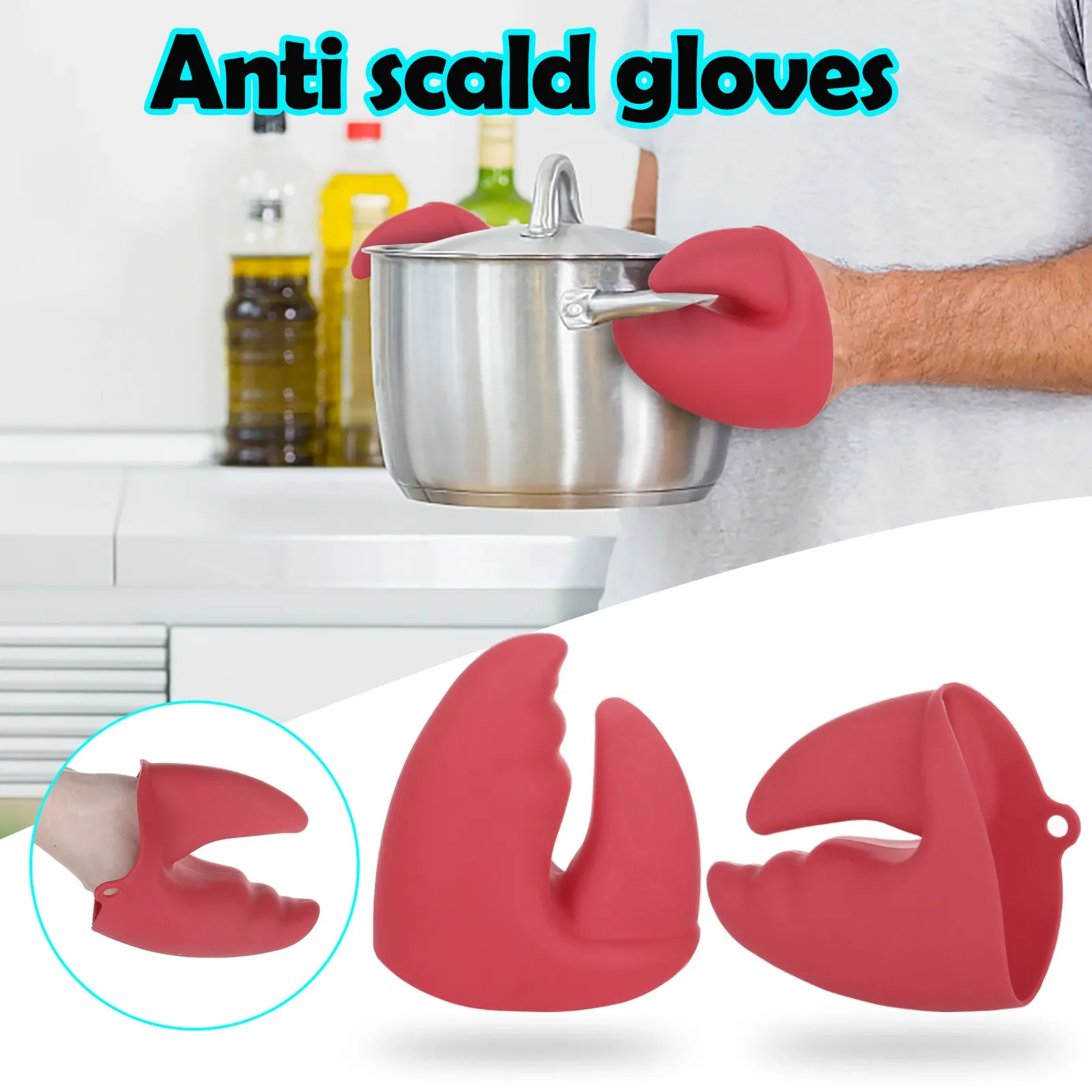 

Household Ovens High-Temperature Resistant Protective Gloves Silicone Lobster Pliers Gloves Hand Clips Practical Kitchen Tools