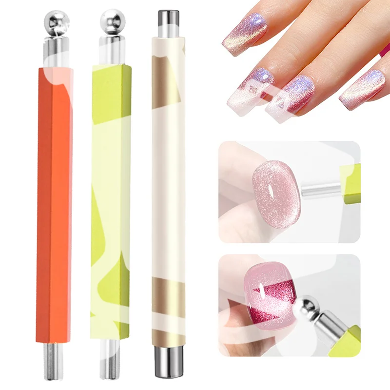 Palo magnético para uñas de ojo de gato de doble cabeza con bola de acero, herramienta magnética multifuncional para uñas, bolígrafos para bricolaje, salón, estudio o uso doméstico