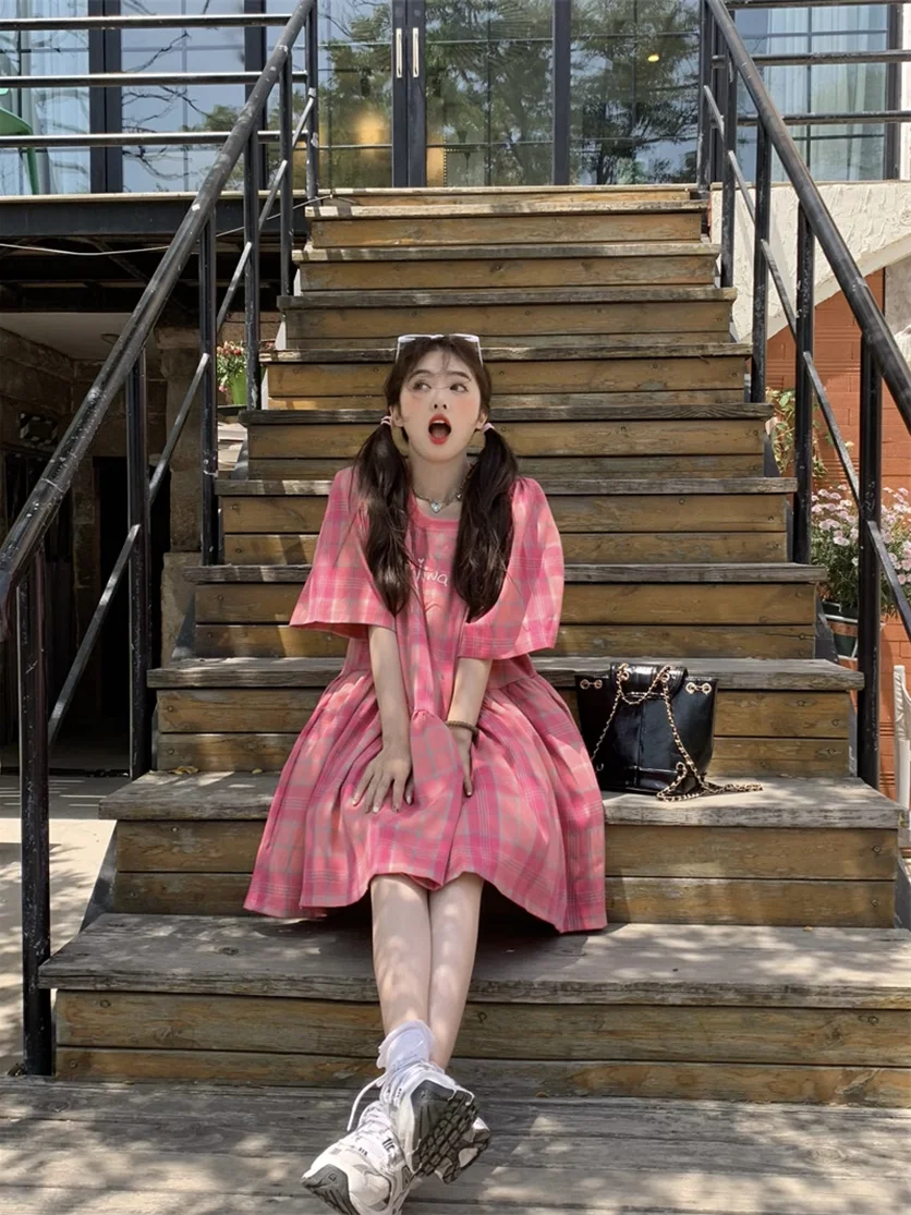 

plus Size 300 Pou Women's Vintage Plaid Dr Summer Loose Versatile Age-Defng Design ort A-Line Skirt Casual Wear