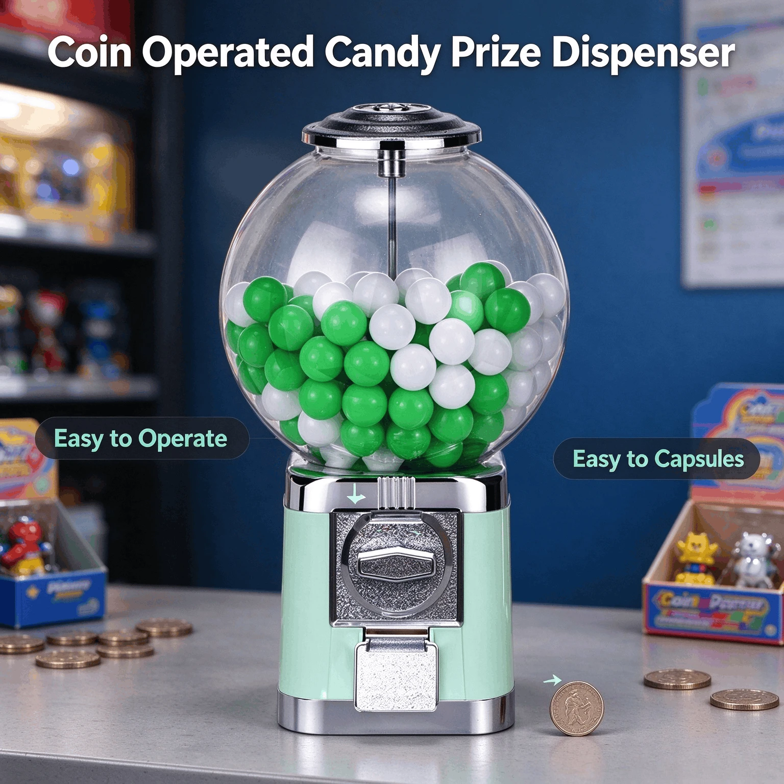 Mini Desktop 32mm Gashapon Capsule Vending Machine, Coin Operated Candy Prize Dispenser with 100 Capsules