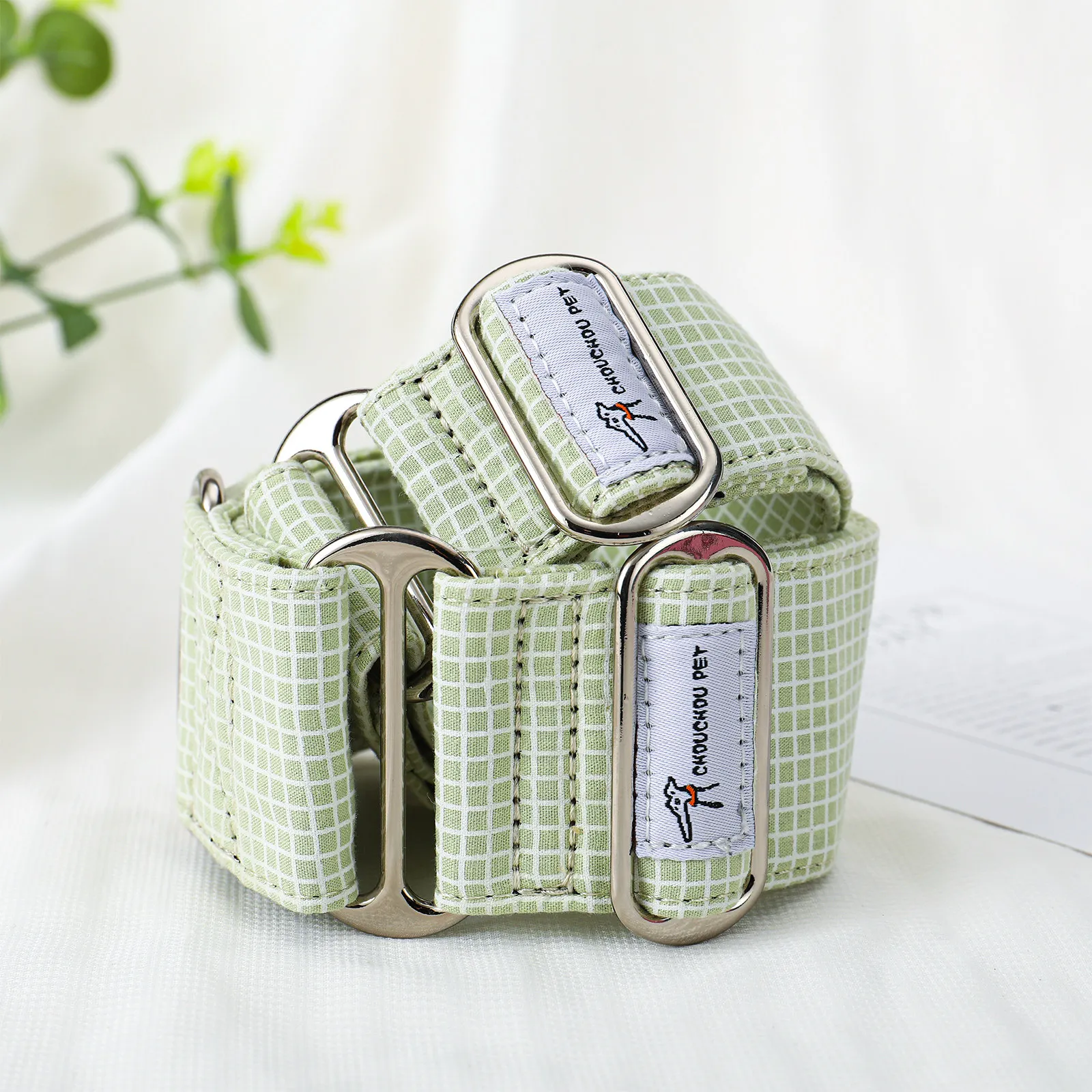 Verstellbarer Weicher Baumwollhalsband für Italienische Windhunde im Sommer Frühling Blau Rosa Kariert Outdoor-Zubehör für Große Hunde im Herbst – Detail 7