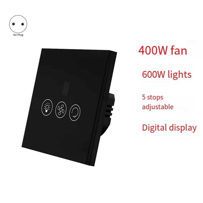 

A95I-Smart Switch Tuya Smart Switch Ceiling Fan Lamp Alexa Google Home Remote APP Control Control Speed Works Black EU Plug