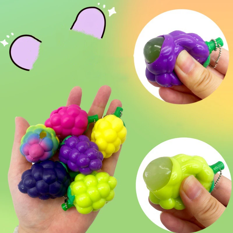 Funny Cartoon Mini Fruit Pendant Stress Relief Pinch Toys Fun Simulation Grape Children's Decompression Toys Keychain Kids Gift