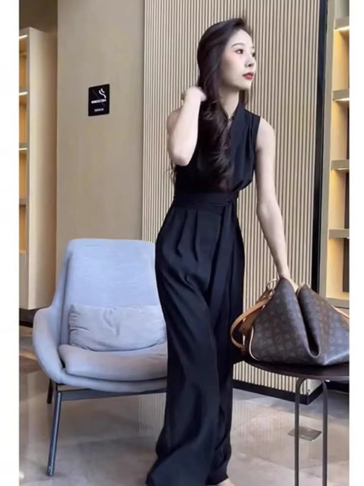 Elegant High Waist One-Piece Pants for Women with Bow-Tie Design Korean Style Commute Fashion Summer New Arrival