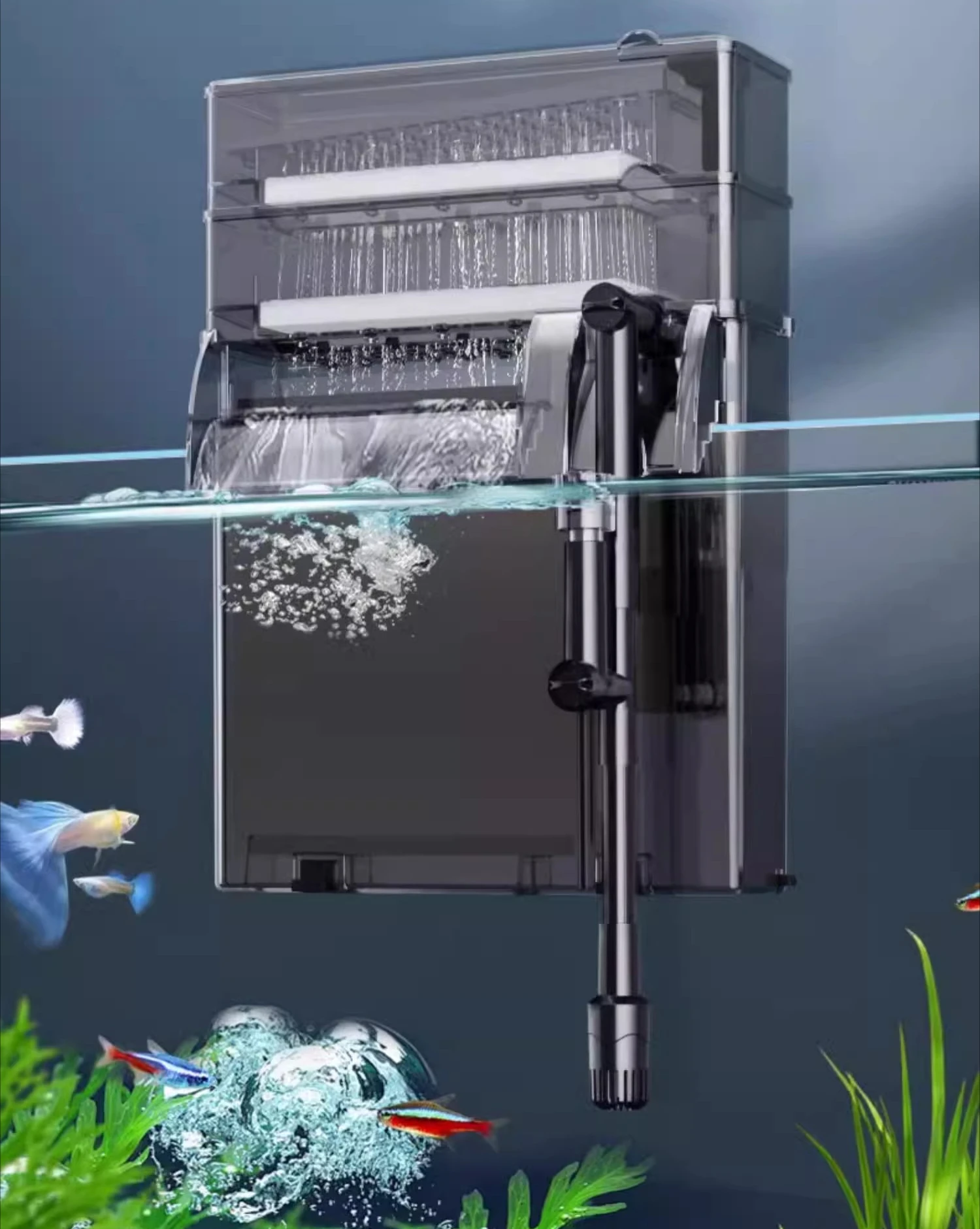 Fish tank filter Water purification circulation Three-in-one filtration Oxygen dry and wet separation Waterfall wall-mounted
