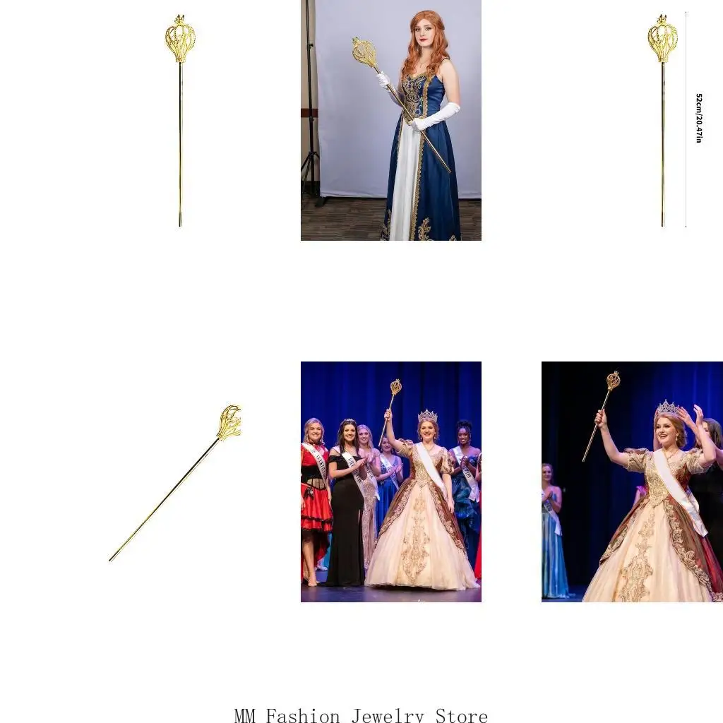 Shimmering Gold Queen Scepter With Rhinestones Decors For Role Playing And Cosplay Party Gathering Dressingup Prop D0UB