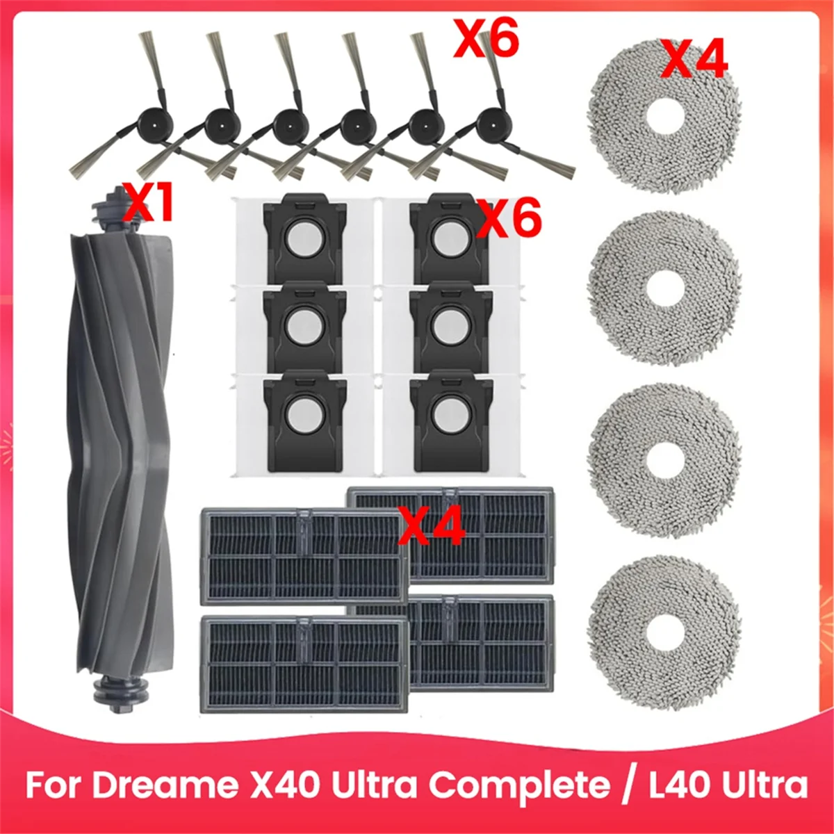 Für Dreame X40 Ultra Complete / L40 Ultra Roboter-Staubsauger Ersatzteile Hauptseitenbürste Hepa-Filter Staubbeutel