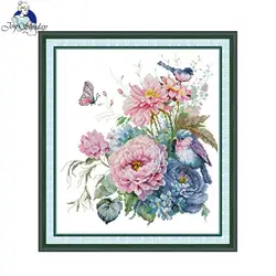 Joy Sunday Cross Stitch Kit Summer Flowers And Birds HD Pattern Aida 16/14/11CT Counted Printed Canva DIY Embroidery Kits New