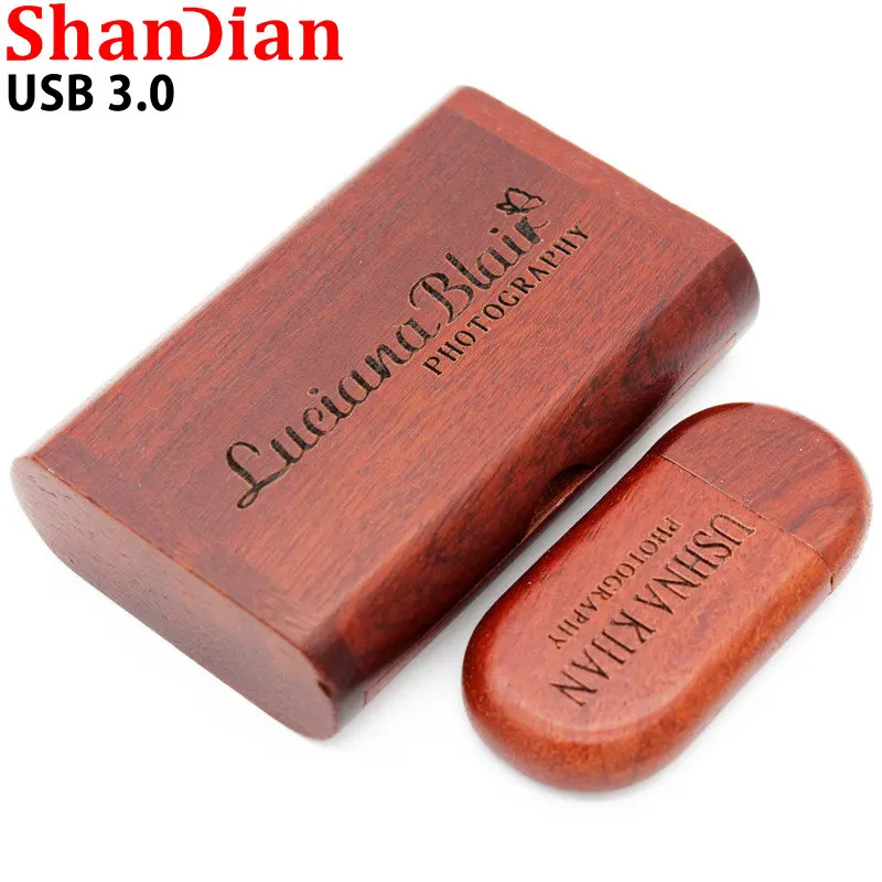 Wedding Gifts Free Custom LOGO Wooden USB 3.0 Flash Drive 4GB/8GB/16GB/32GB/64GB Pen Drives Oval Memory Stick Real Capacity