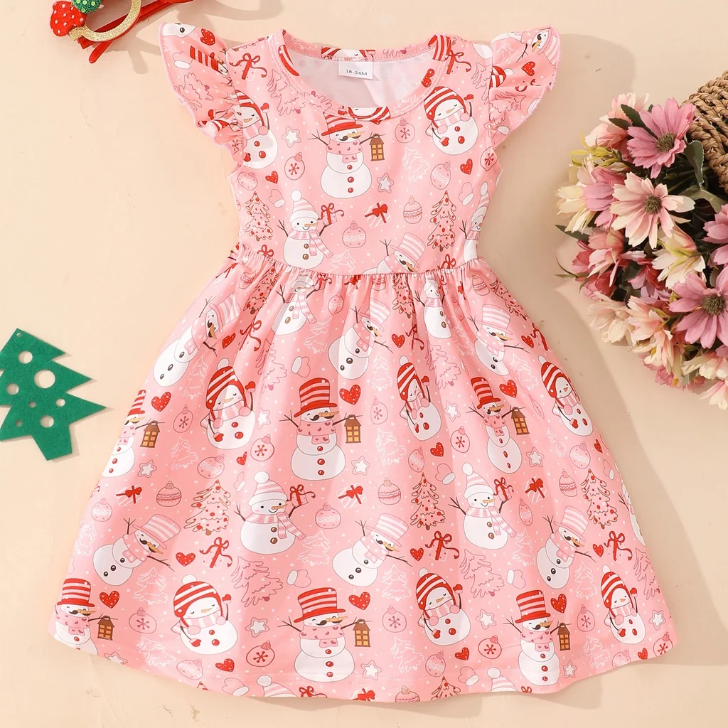 2024 Christmas Dress Kids Girl Clothes Summer Short Sleeve Baby Girls Dresses Christmas Clothing Set 1 2 3 4 5 6 7 8 Years