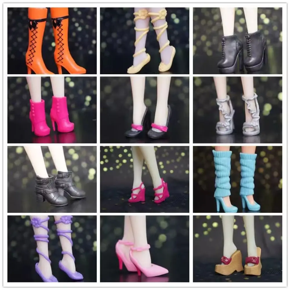 1 Pair 30cm Doll Shoes Female Doll Boots Fit For 2.2~2.4cm Length Foot Dolls Accessories Plastic Doll Colorful High Heels Shoes