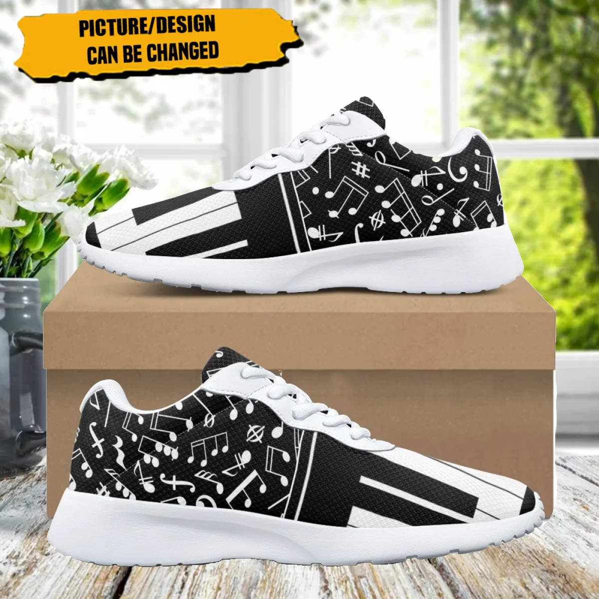 Piano Keys Notes Print Design Women Running Shoes Flats Outdoor Sports Unisex Sneakers Teen Girls Comfortable Lace-up Zapatos