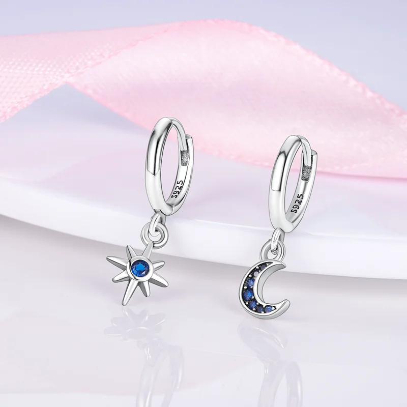 Classic Design 925 Sterling Silver Hoop Earrings Planet Galaxy Sun Moon Fit Teens Women Female Party Drop Earrings Jewelry Gifts view 3