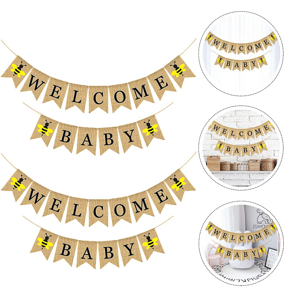 

1Set Baby Birthday Party Banner Cartoon Linen Swallowtail Vibrant Durable Hanging Decoration Kitchen Fireplace Room Window