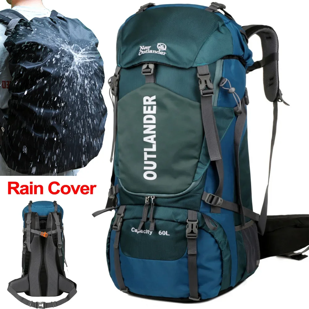 60L Camping Backpack Travel Outdoor Bag Men With Rain Cover Large Hiking Shoulder Waterproof Trekking Mountaineering Rucksack