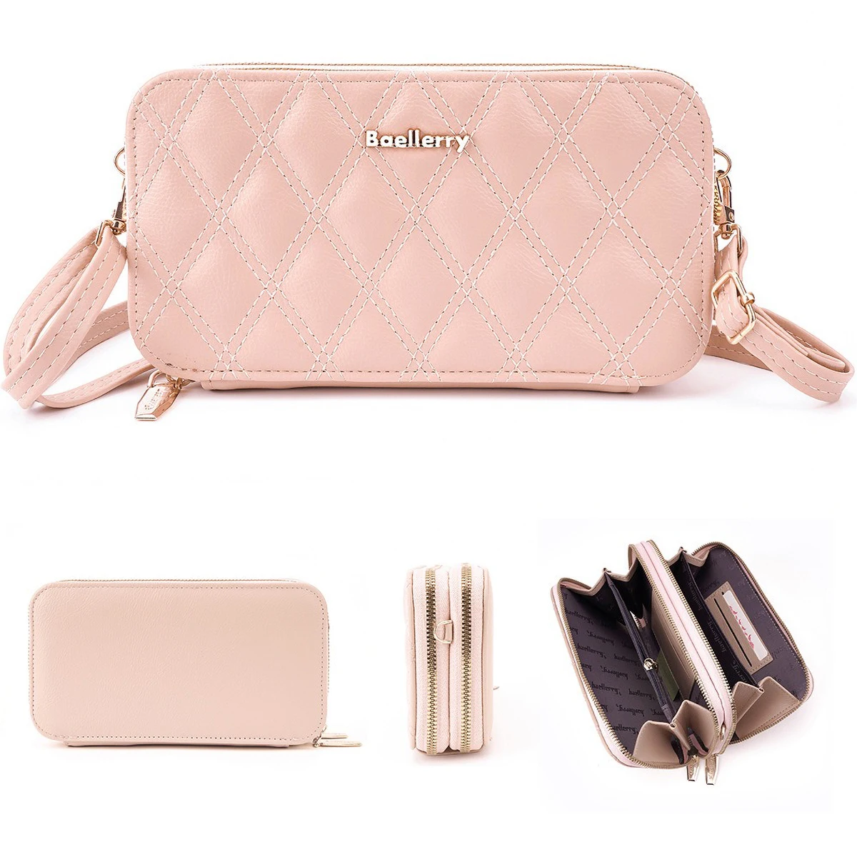 

Baellerry корейский стиль сумка через плечо для телефона горизонтальная двухслойная карман на молнии маленькая сумка на плечо для женщин японская модная