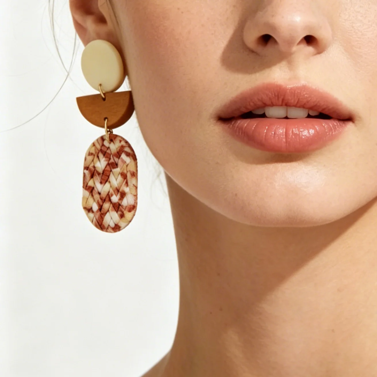 Terracotta Polymer Clay Geometric Irregular Round Earrings with Marbled Texture Dangle Jewelry for French Style Daily Outfit Gir